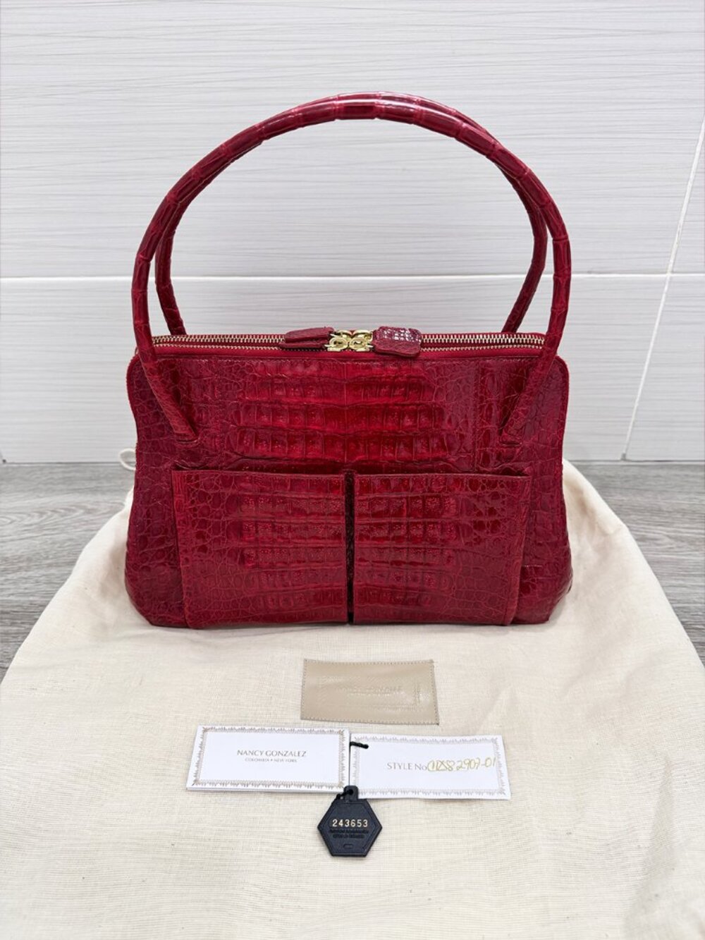 Like New Nancy Gonzalez Linda Medium Red Croc Satchel Top Handle Bag - Picture 15 of 15